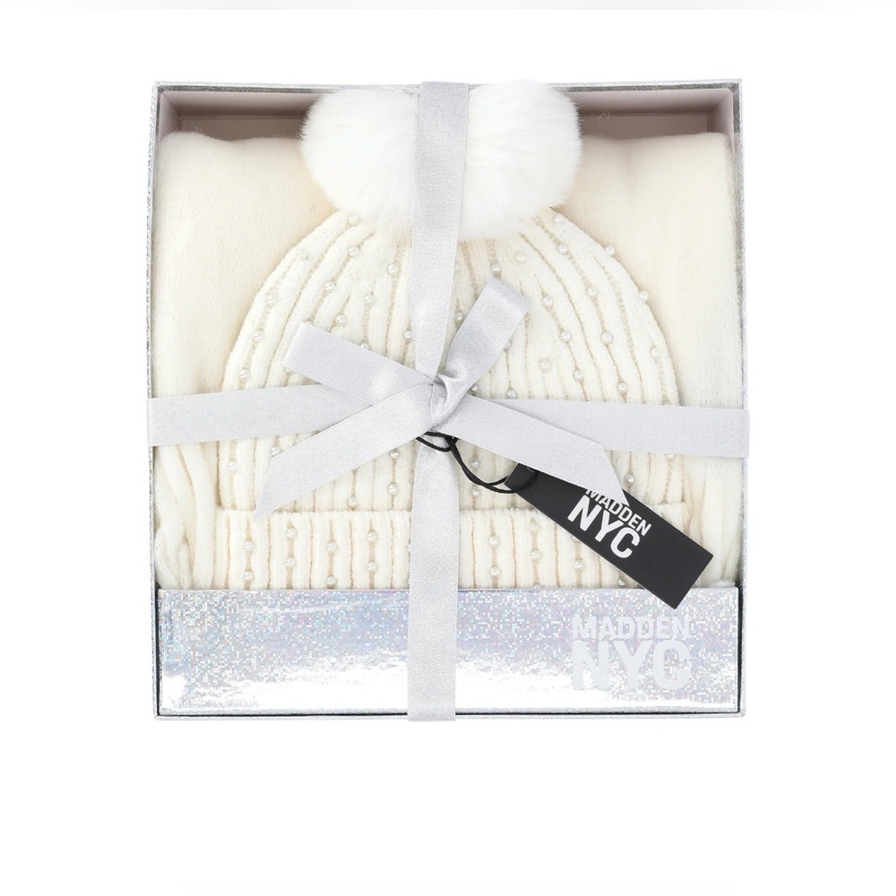 NWT Madden Embellished Hat and Scarf Gift Set, 2-Piece, Ivory